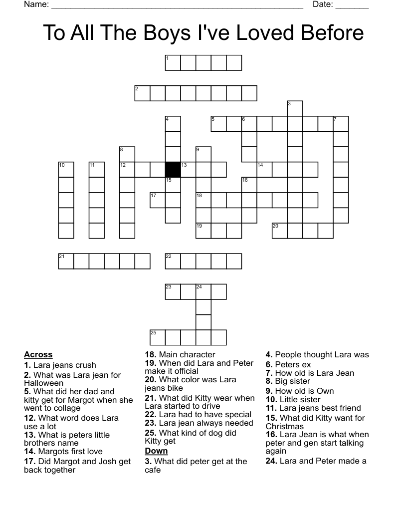 To All The Boys I've Loved Before Crossword