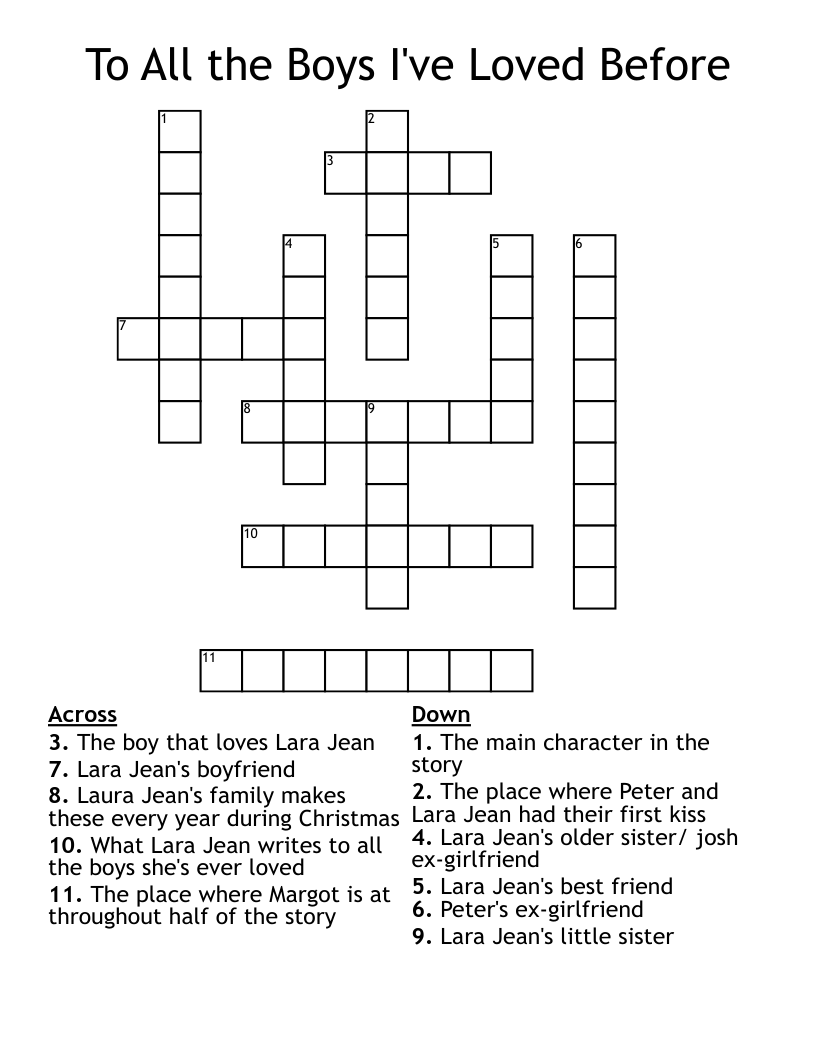 To All the Boys I've Loved Before Crossword