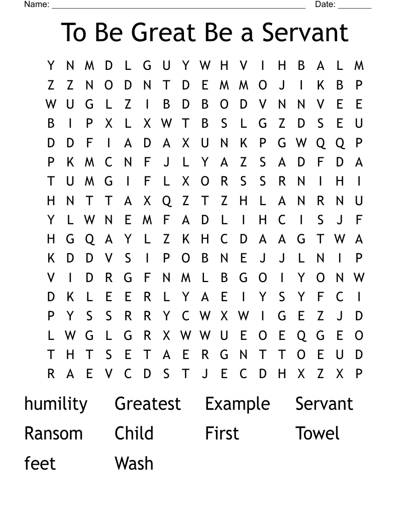 To Be Great Be a Servant Word Search
