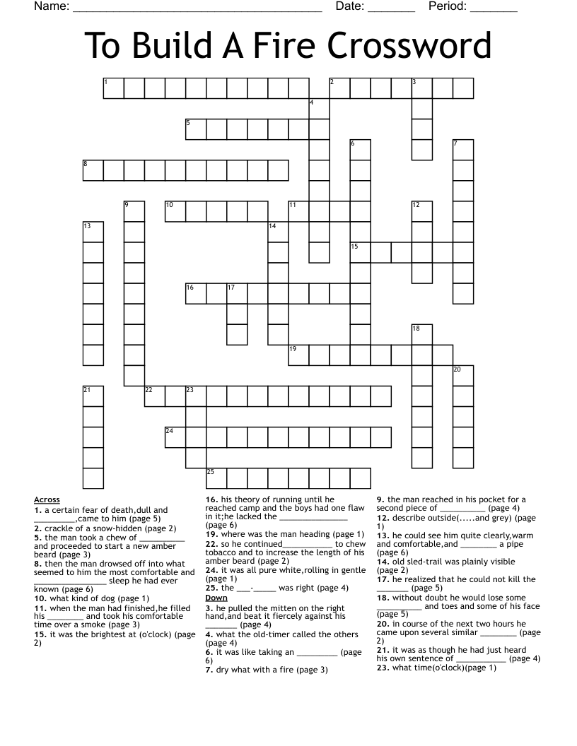 To Build A Fire Crossword 