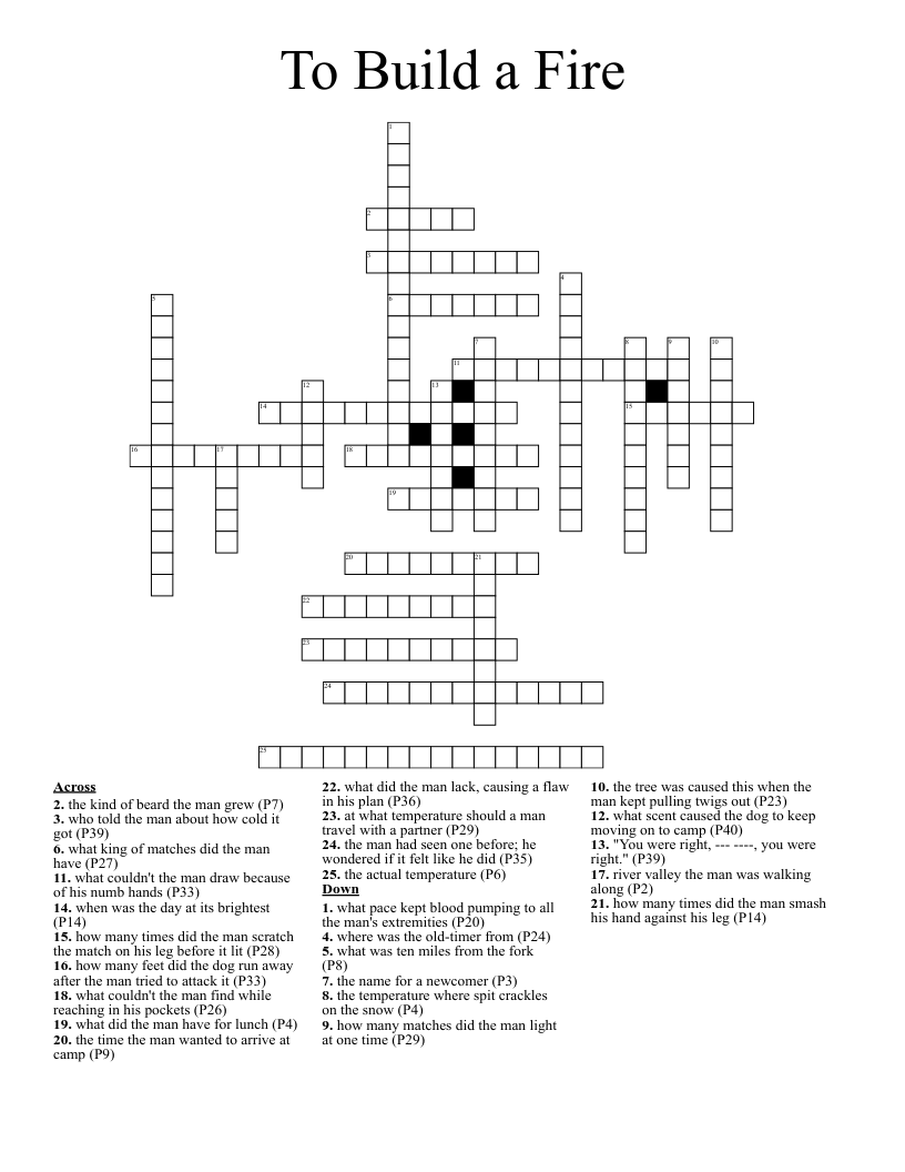To Build a Fire Crossword