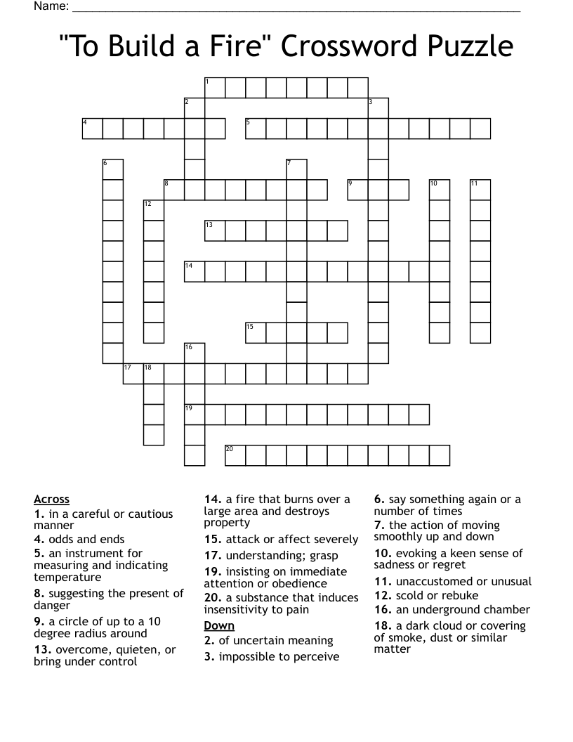 "To Build a Fire" Crossword Puzzle