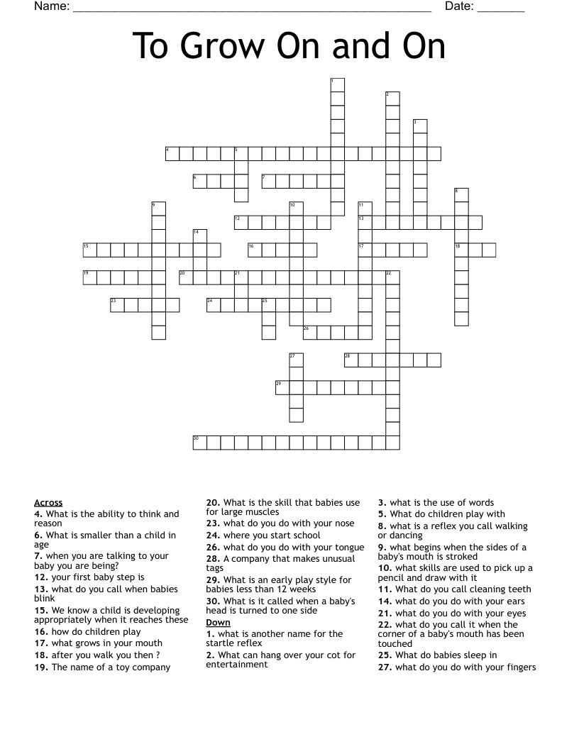 To Grow On and On Crossword
