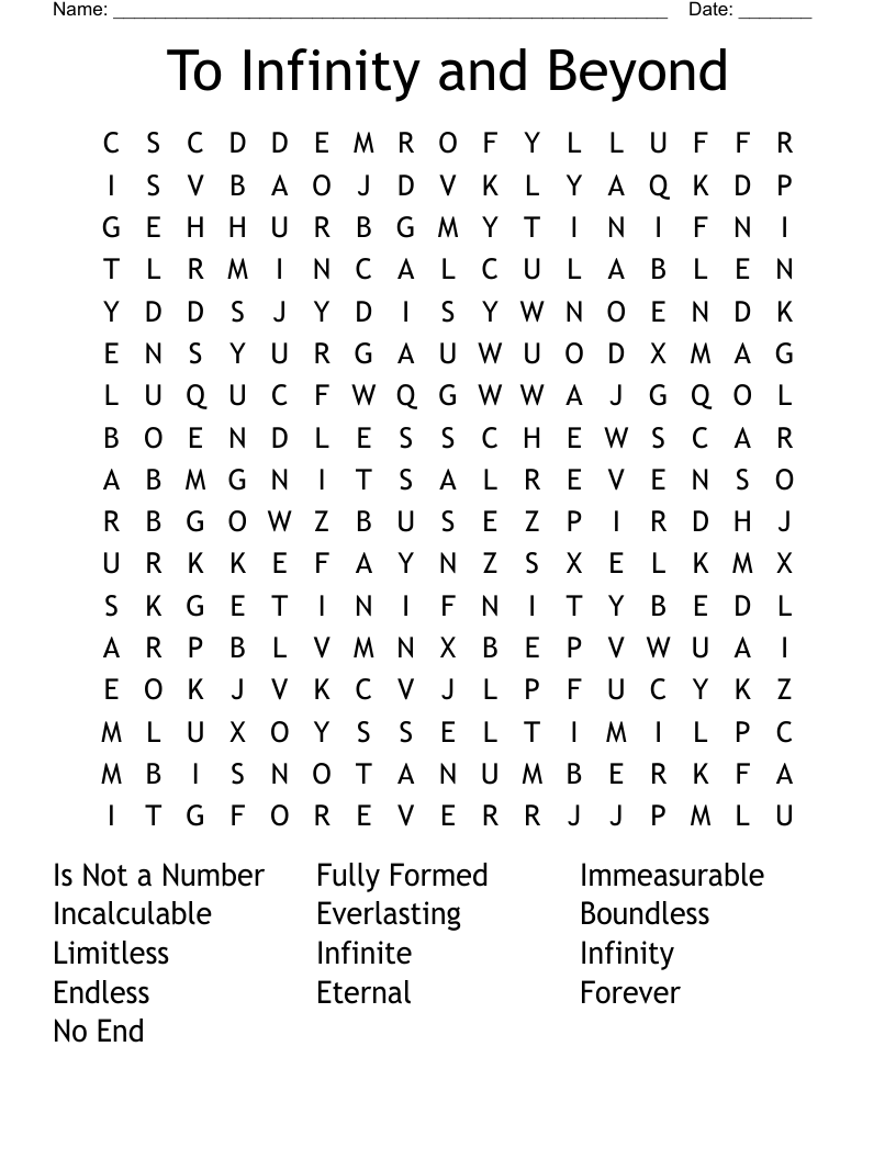 To Infinity and Beyond Word Search