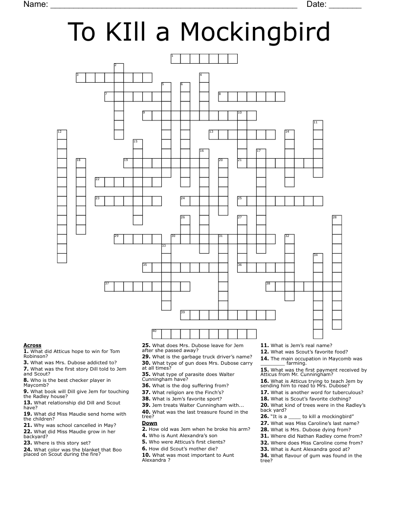 To KIll a Mockingbird Crossword