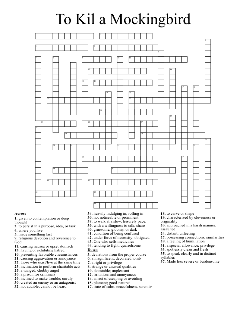 To Kil a Mockingbird Crossword