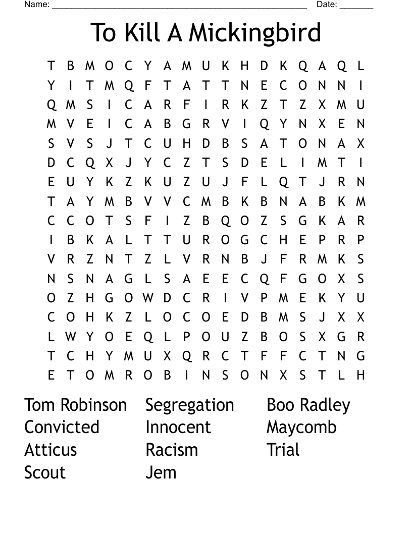 To Kill A Mickingbird Word Search
