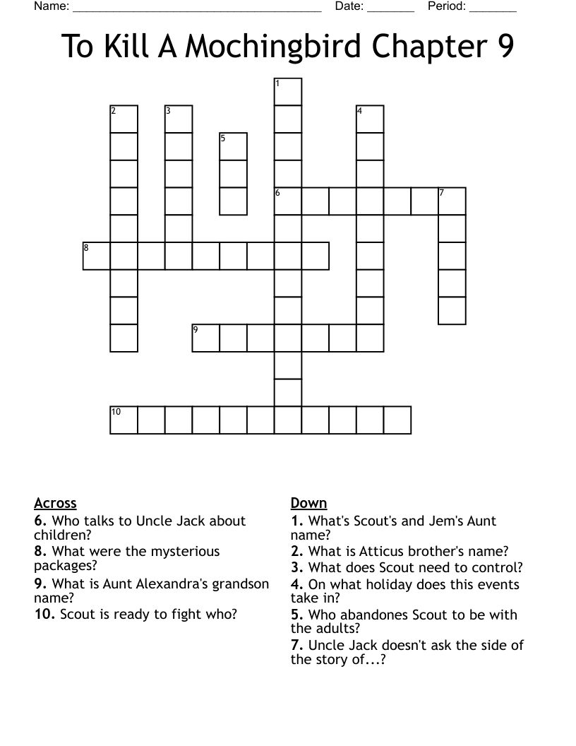 To Kill A Mochingbird Chapter 9 Crossword