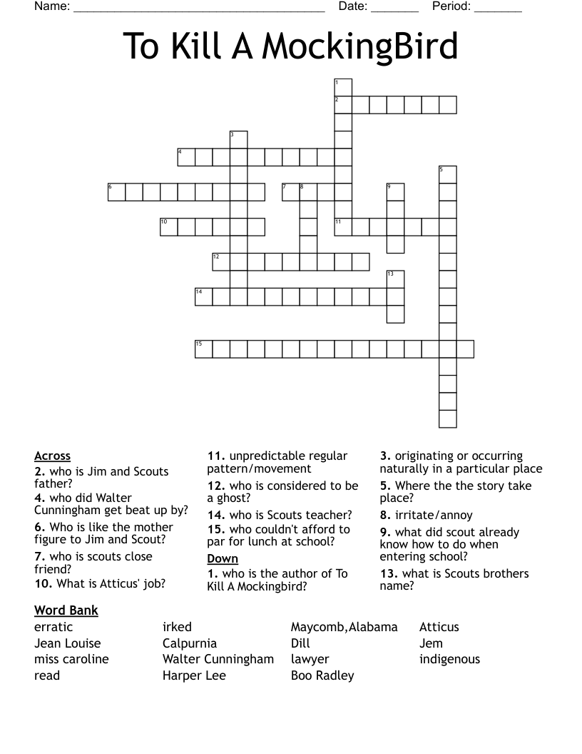 To Kill A MockingBird Crossword