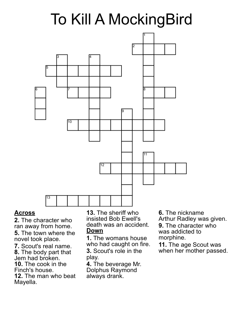 To Kill A MockingBird Crossword