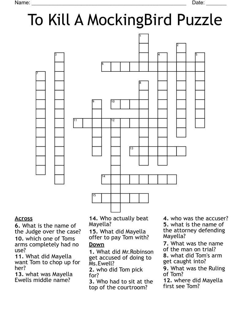 To Kill A MockingBird Puzzle Crossword