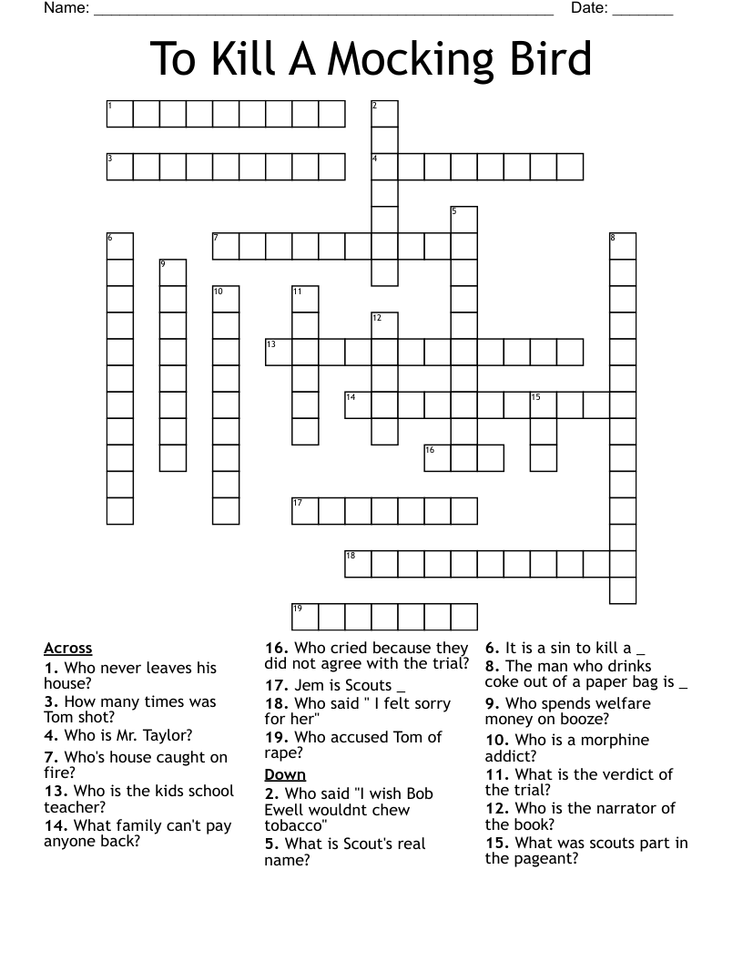 To Kill A Mocking Bird Crossword