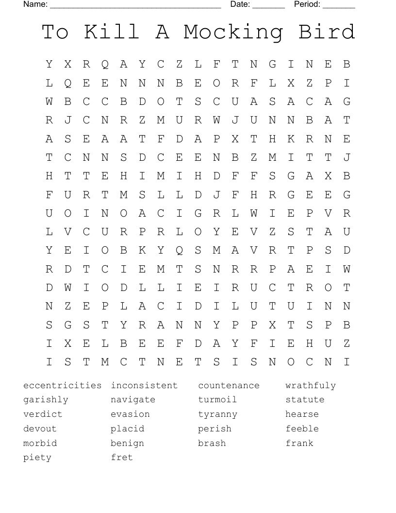 To Kill A Mocking Bird Word Search