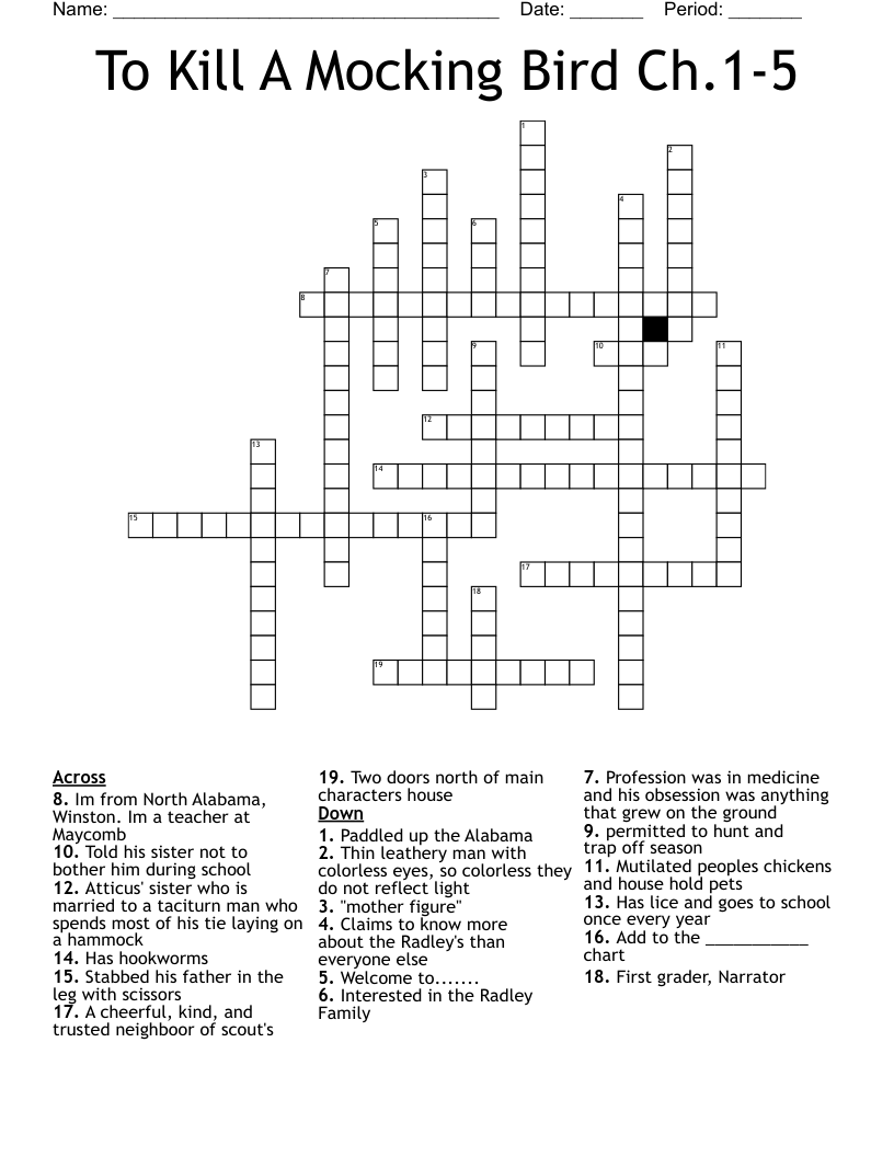 To Kill A Mocking Bird Ch.1-5 Crossword