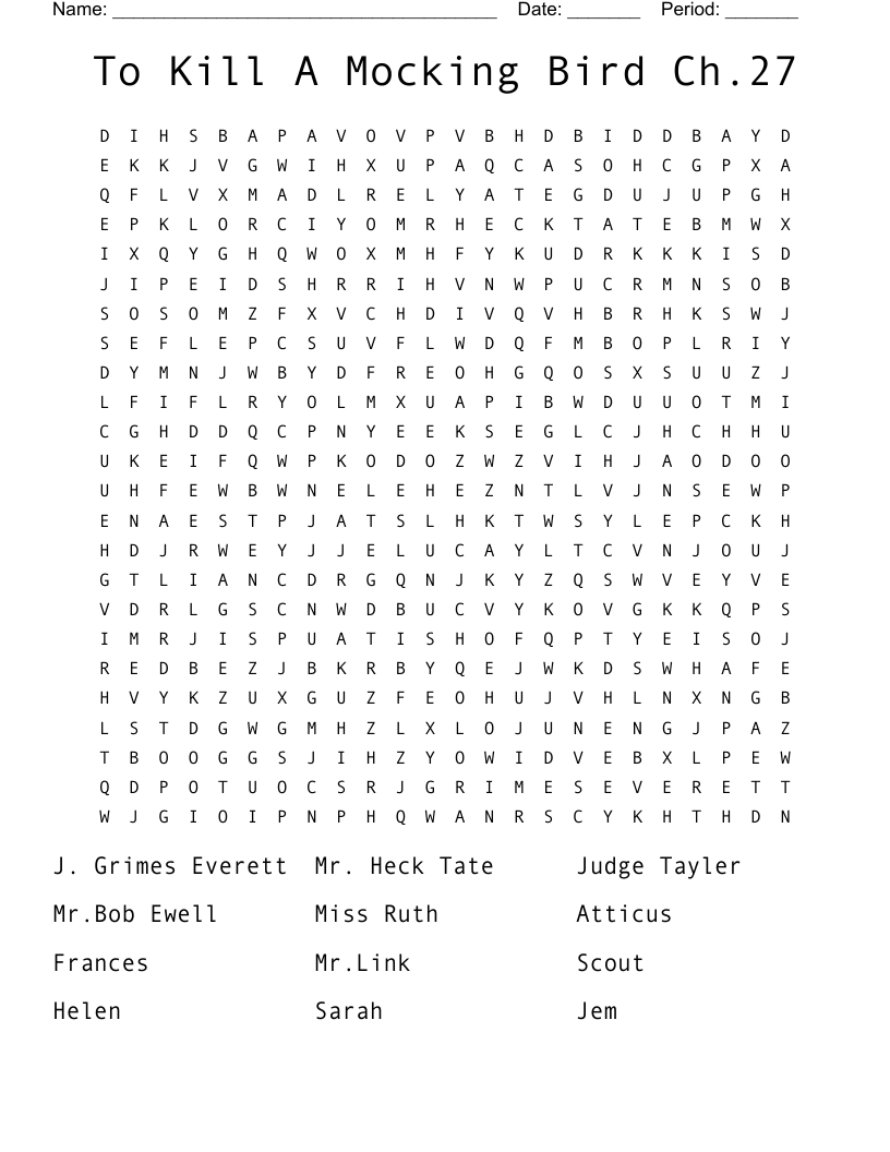 To Kill A Mocking Bird Ch.27 Word Search