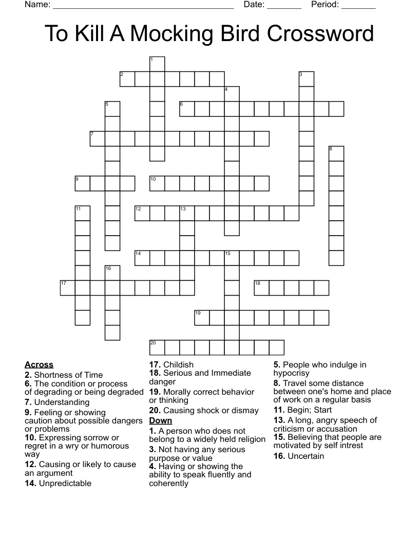 To Kill A Mocking Bird Crossword