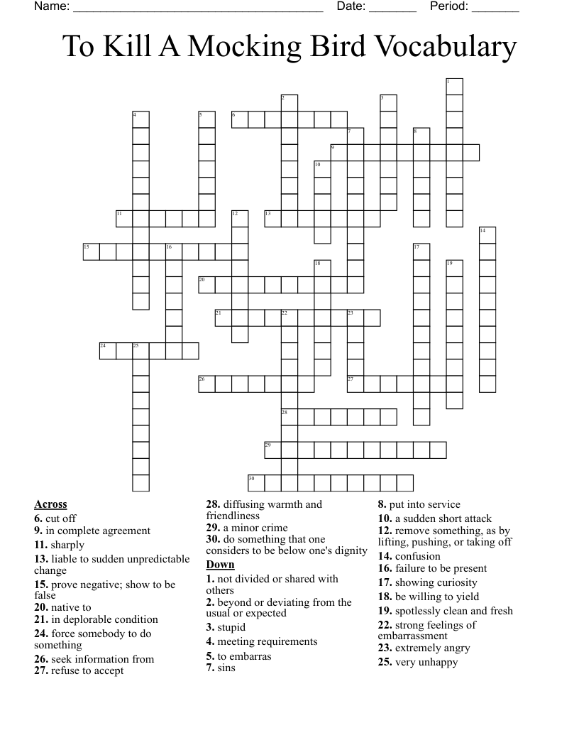 To Kill A Mocking Bird Vocabulary Crossword