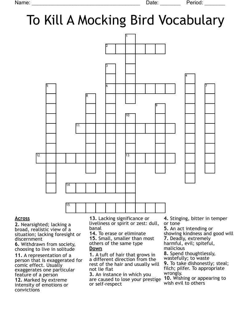 To Kill A Mocking Bird Vocabulary Crossword