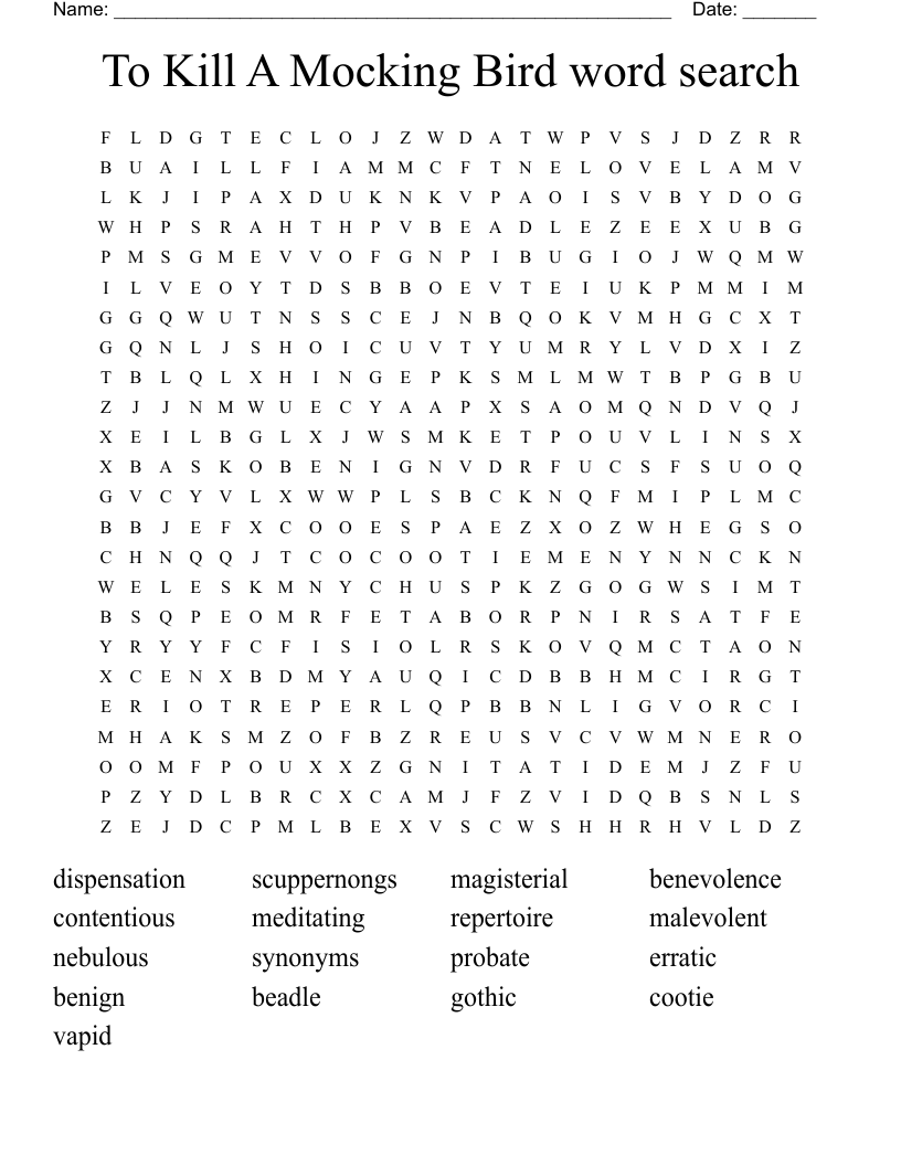 To Kill A Mocking Bird  word search