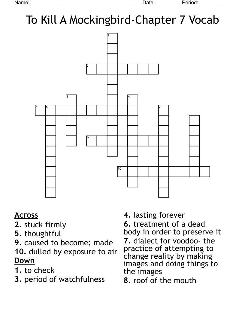 To Kill A Mockingbird-Chapter 7 Vocab Crossword