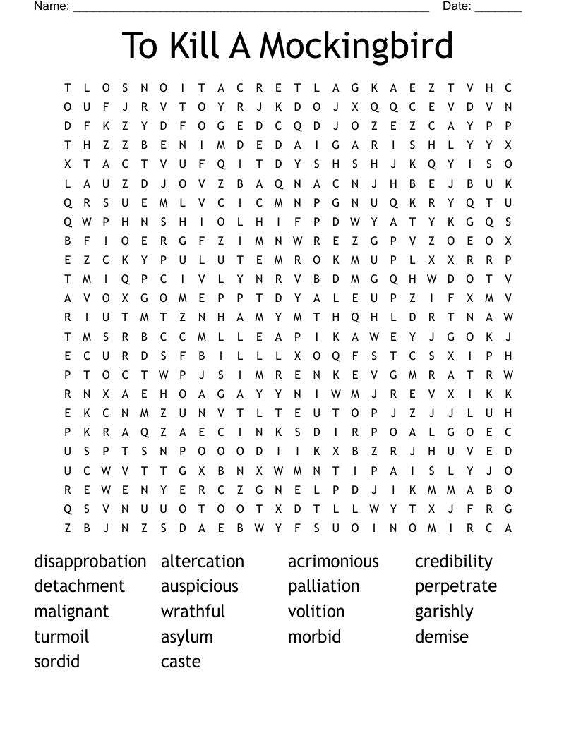 To Kill A Mockingbird Word Search