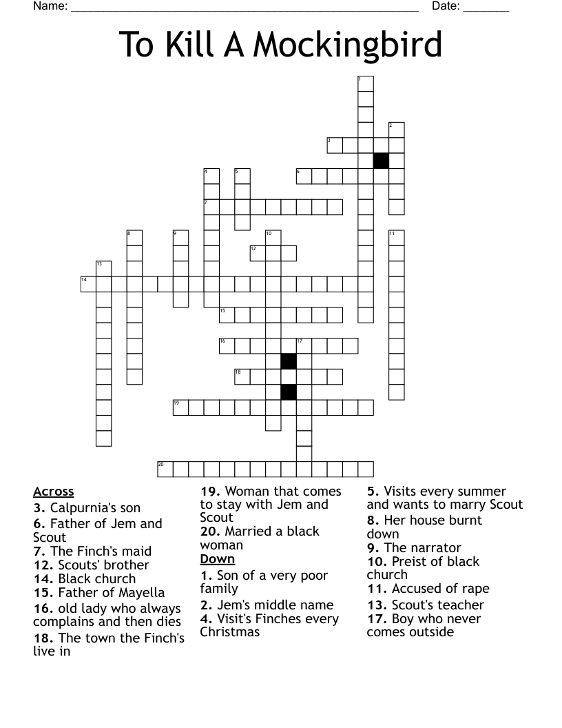 To Kill A Mockingbird Crossword