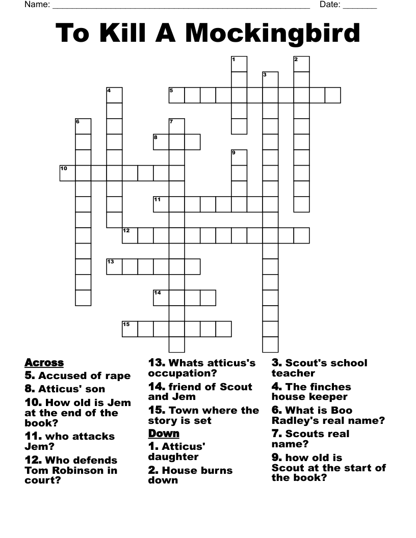To Kill A Mockingbird Crossword