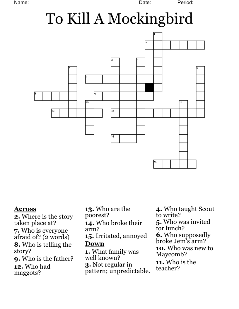 To Kill A Mockingbird Crossword