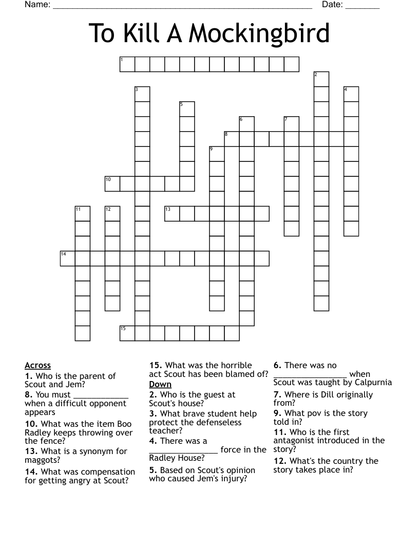 To Kill A Mockingbird Crossword