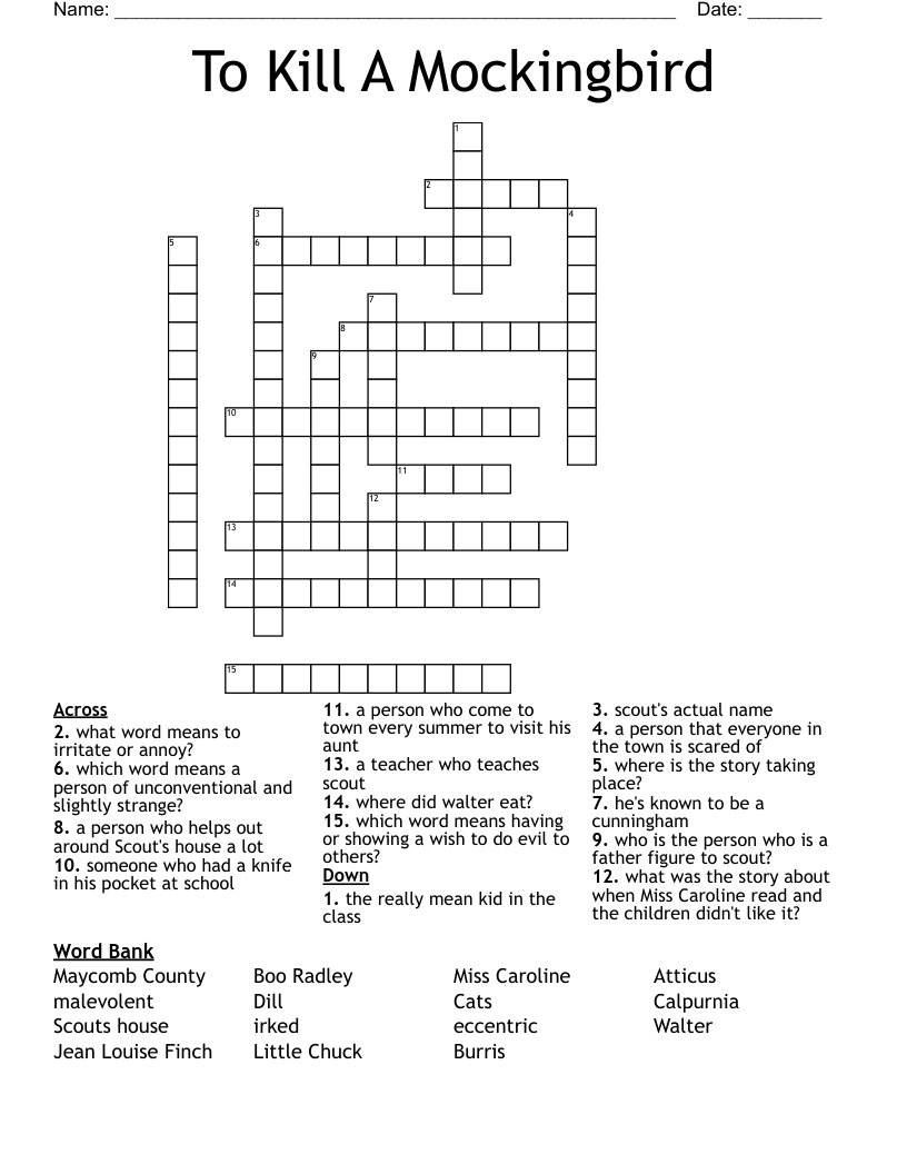 To Kill A Mockingbird Crossword