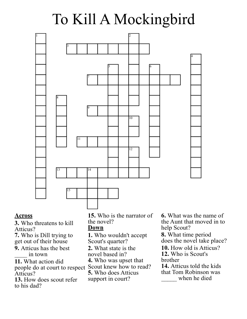 To Kill A Mockingbird Crossword
