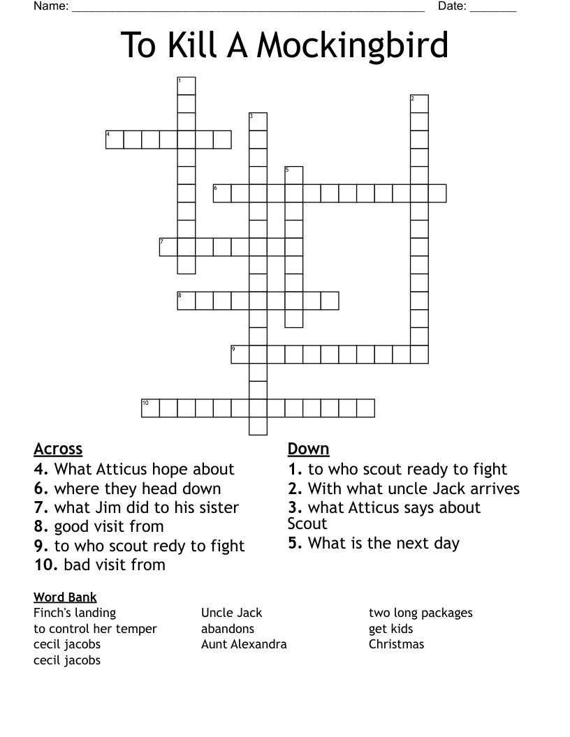 To Kill A Mockingbird Crossword