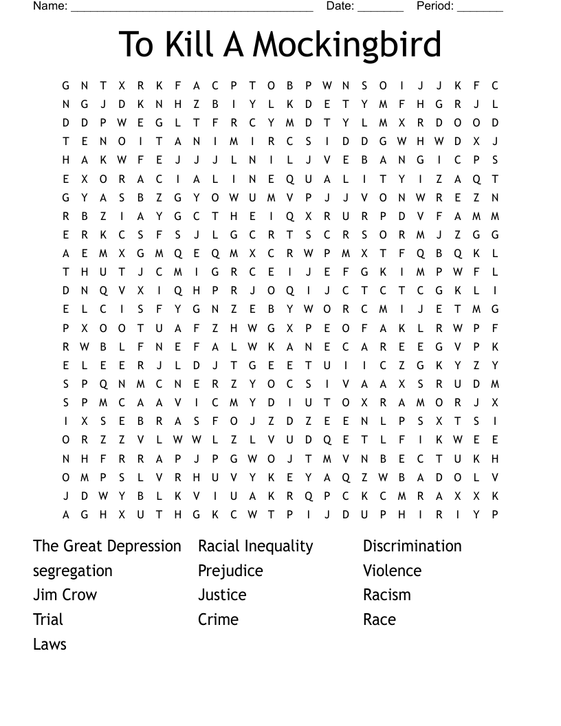 To Kill A Mockingbird Word Search
