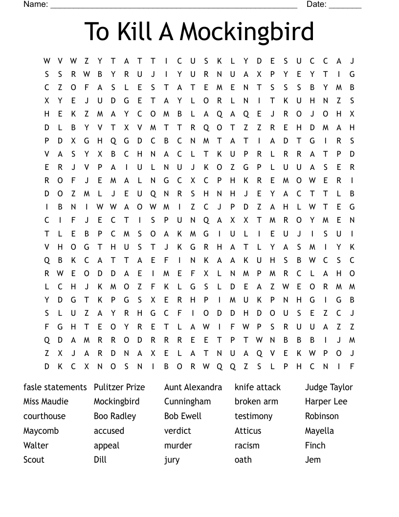 To Kill A Mockingbird Word Search