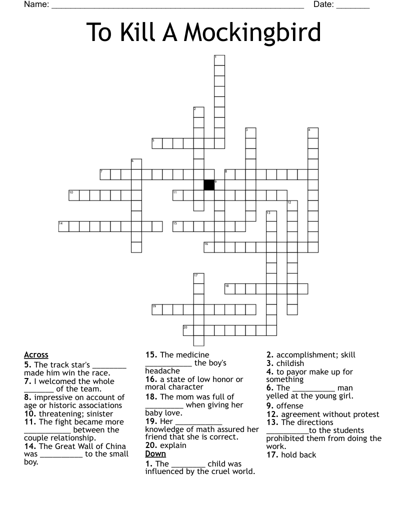 To Kill A Mockingbird Crossword