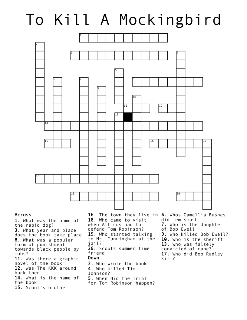 To Kill A Mockingbird Crossword