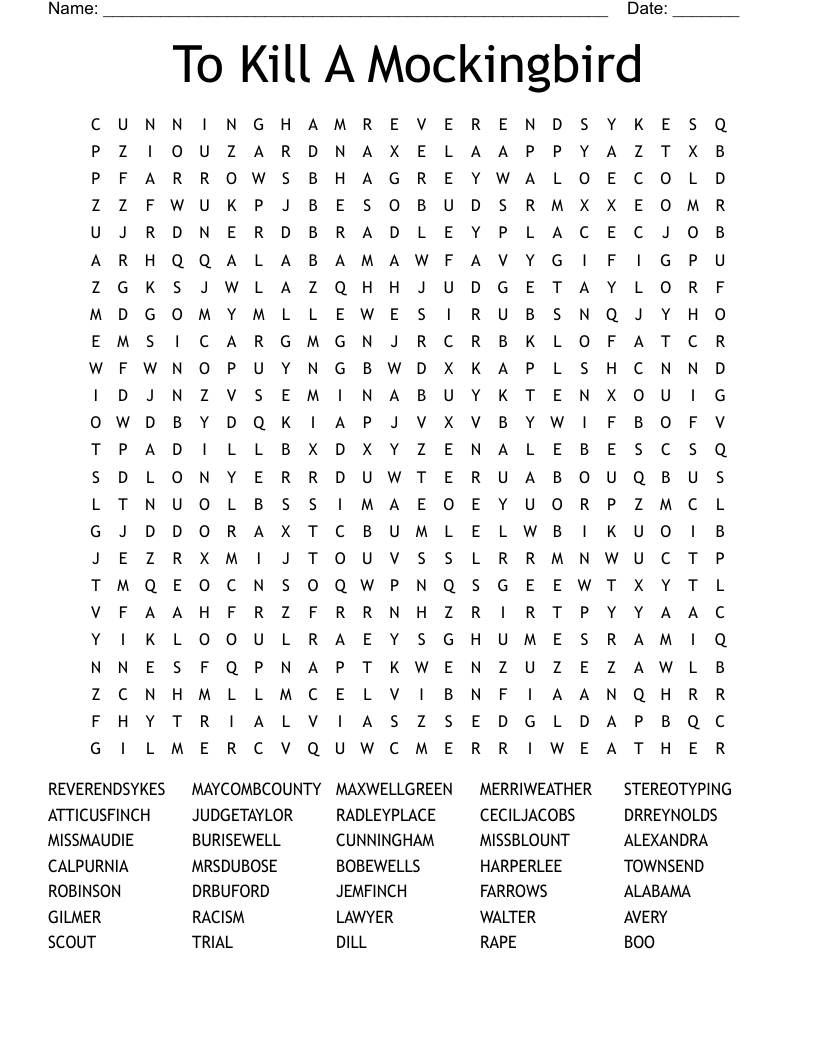 To Kill A Mockingbird Word Search