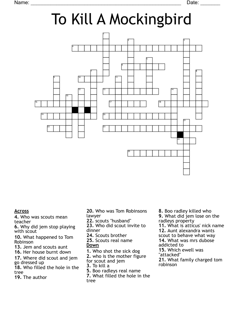 To Kill A Mockingbird Crossword