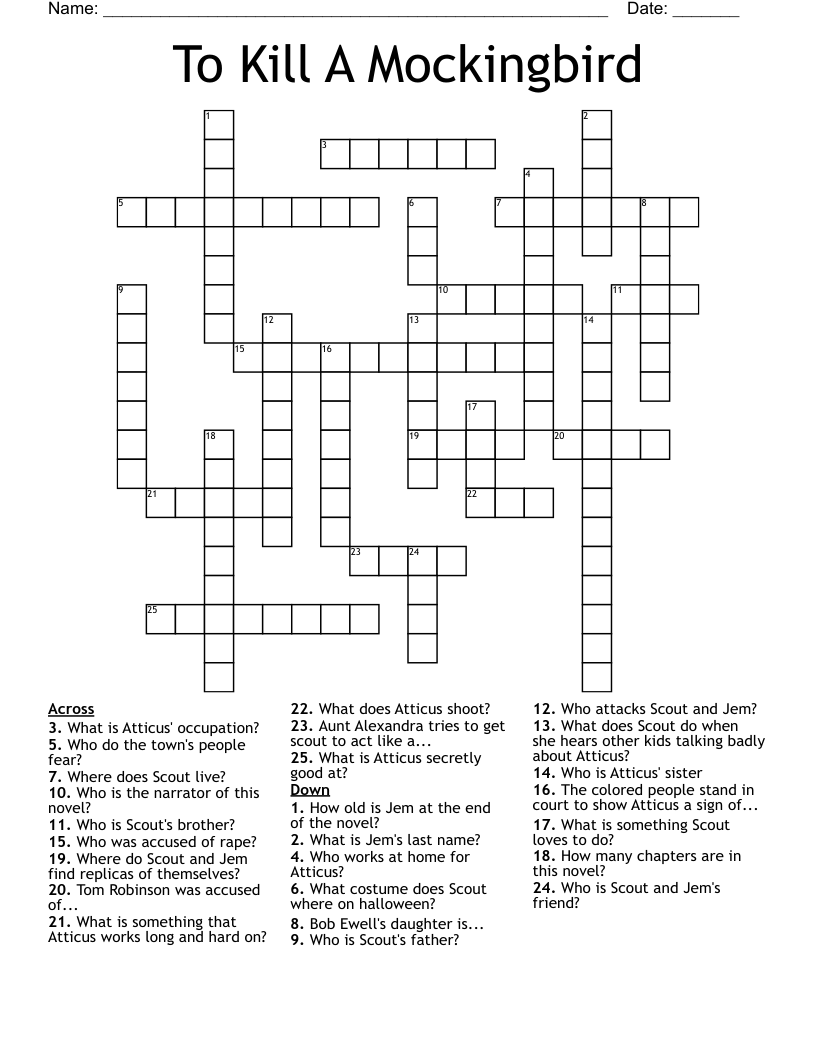 To Kill A Mockingbird Crossword