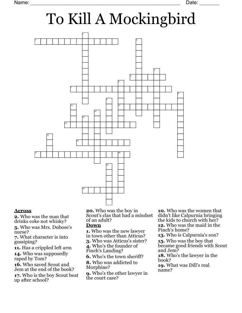 To Kill A Mockingbird Crossword