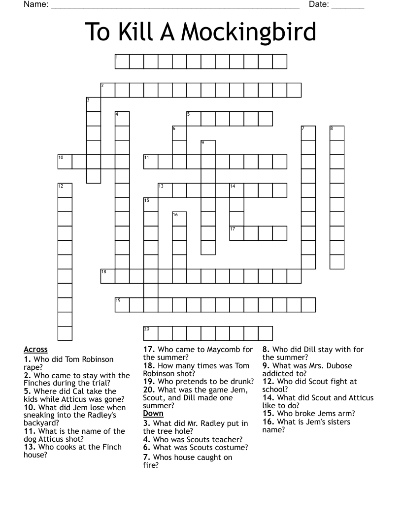 To Kill A Mockingbird Crossword