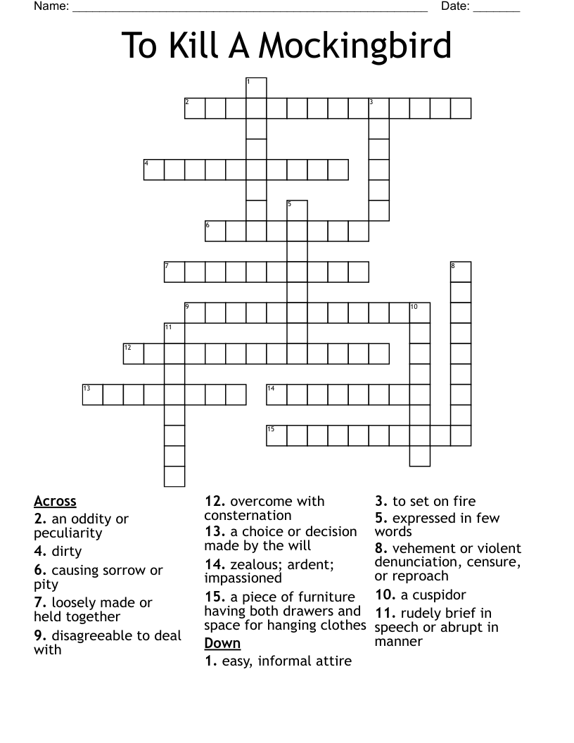 To Kill A Mockingbird Crossword