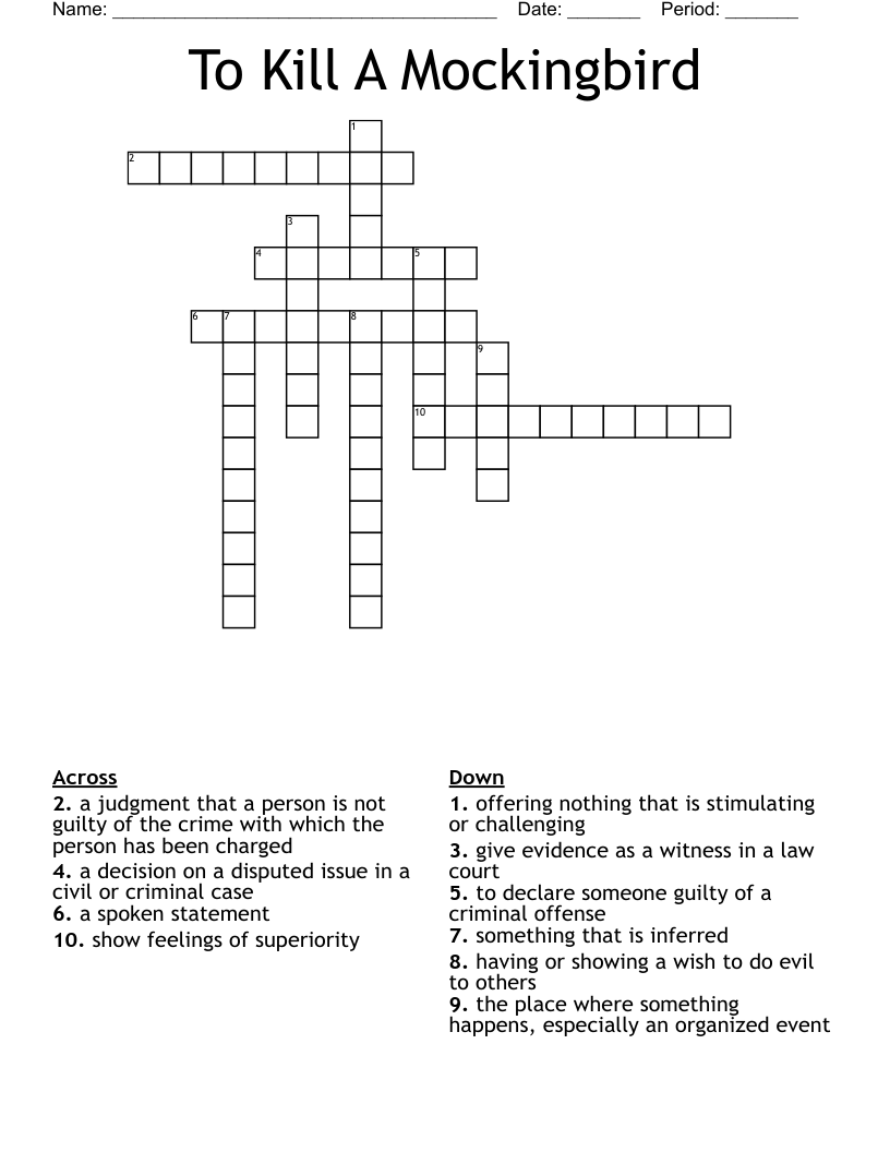 To Kill A Mockingbird Crossword