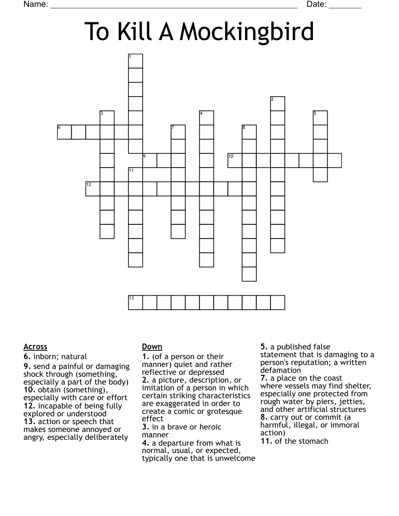 To Kill A Mockingbird Crossword