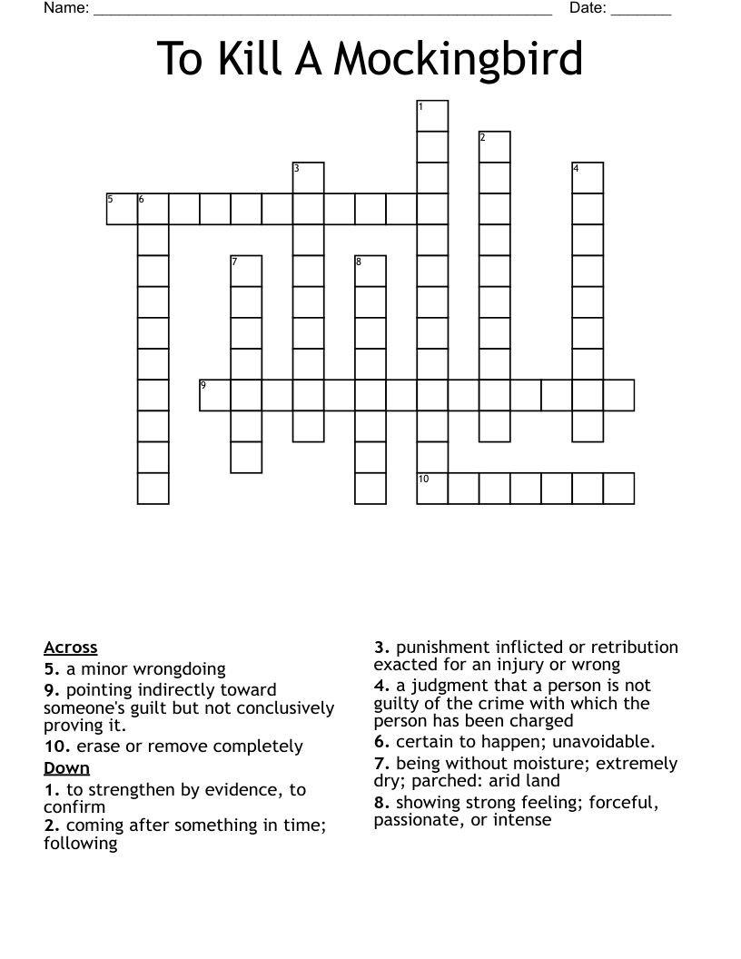 To Kill A Mockingbird Crossword