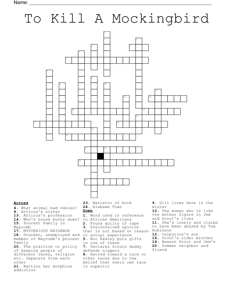 To Kill A Mockingbird Crossword