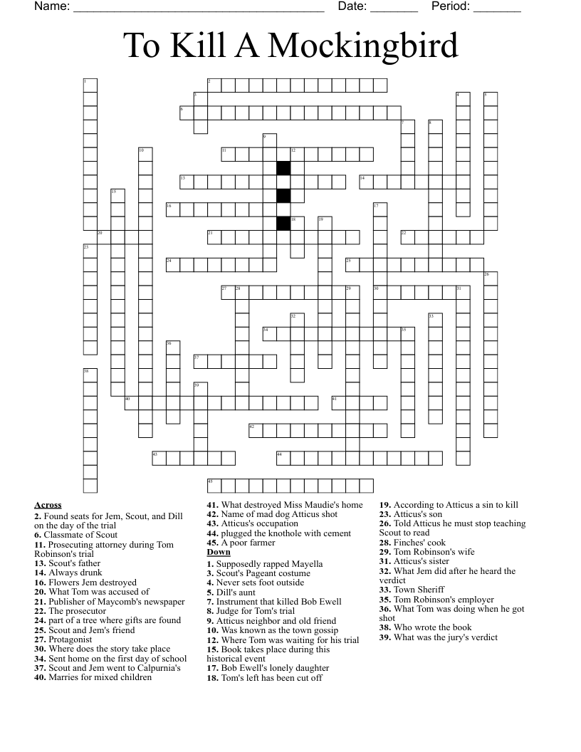 To Kill A Mockingbird Crossword