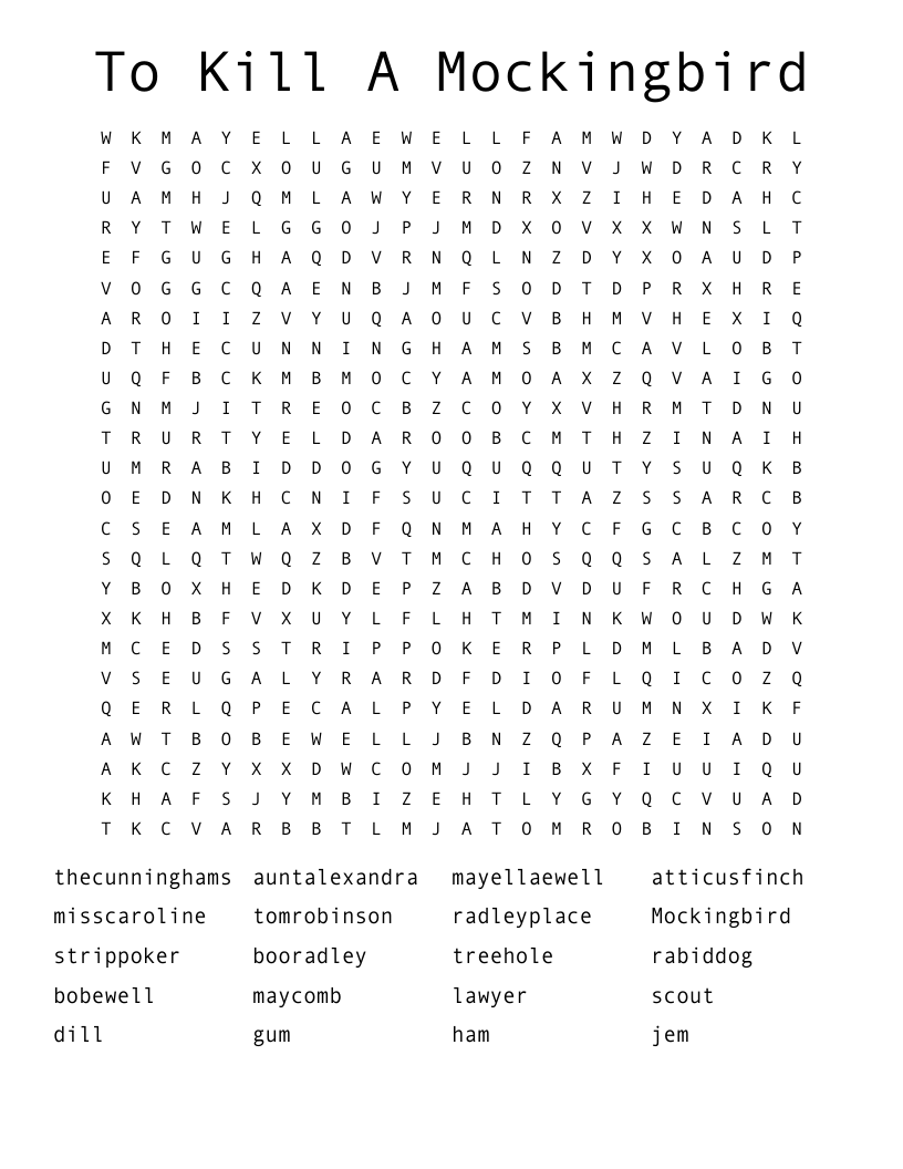 To Kill A Mockingbird Word Search