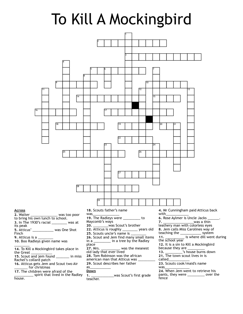 To Kill A Mockingbird Crossword