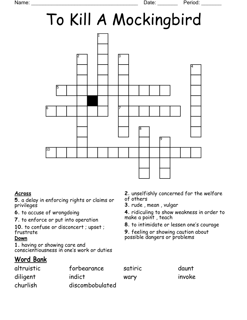 To Kill A Mockingbird Crossword